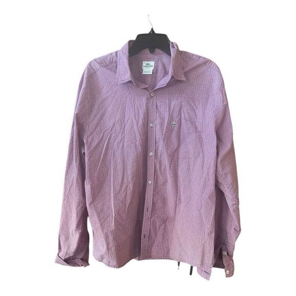 Mens Vintage Lacoste Red Self Check L/S B/D Shirt Size 42 Large - Picture 1 of 5